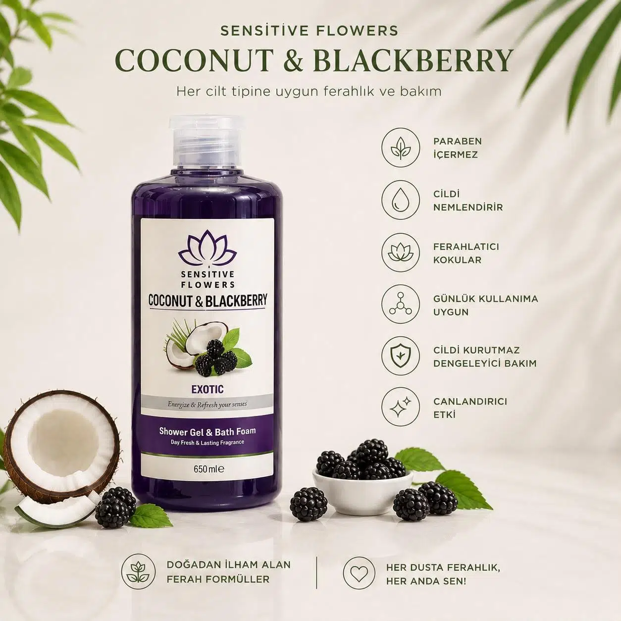 Sensitive Flowers Coconut Blackberry Exotic Duş Jeli 650 Ml